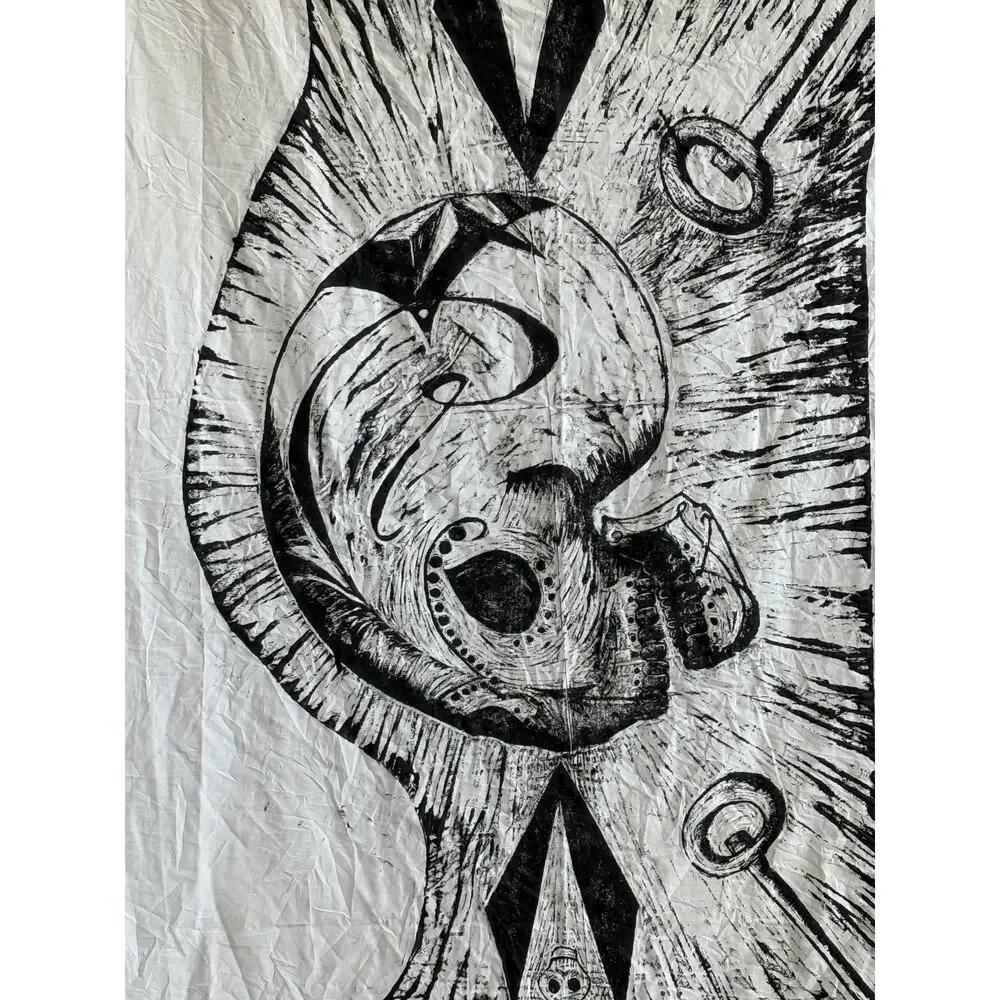HANDMADE Gothic Skull Wall Tapestry Hand Painted Macabre Halloween Decor 92x64in